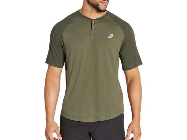 Asics Performance κοντο Sleeve Henley πρασινο | 3YXxXGq0A