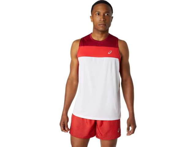 Asics Race Singlet Brilliant White/Burgandy | Uylr9J12N