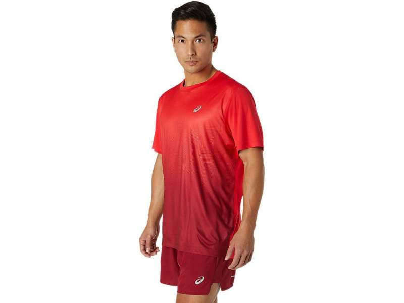 Asics Kasane κοντο Sleeve Electric Red/Burgundy | U0Ry4lJJY