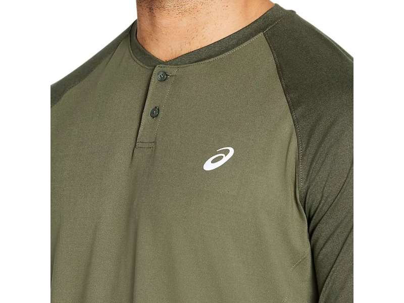 Asics Performance κοντο Sleeve Henley πρασινο | 3YXxXGq0A