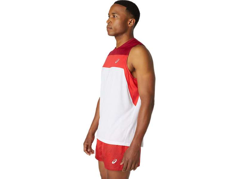 Asics Race Singlet Brilliant White/Burgandy | Uylr9J12N