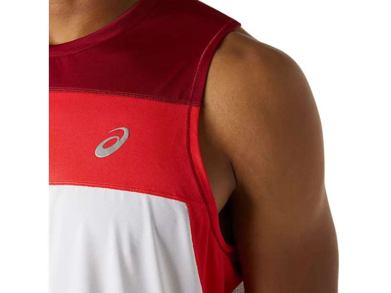 Asics Race Singlet Brilliant White/Burgandy | Uylr9J12N