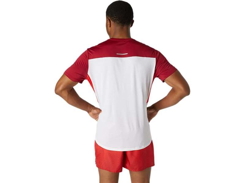 Asics Race κοντο Sleeve Brilliant White/Burgandy | UO4R5egMO