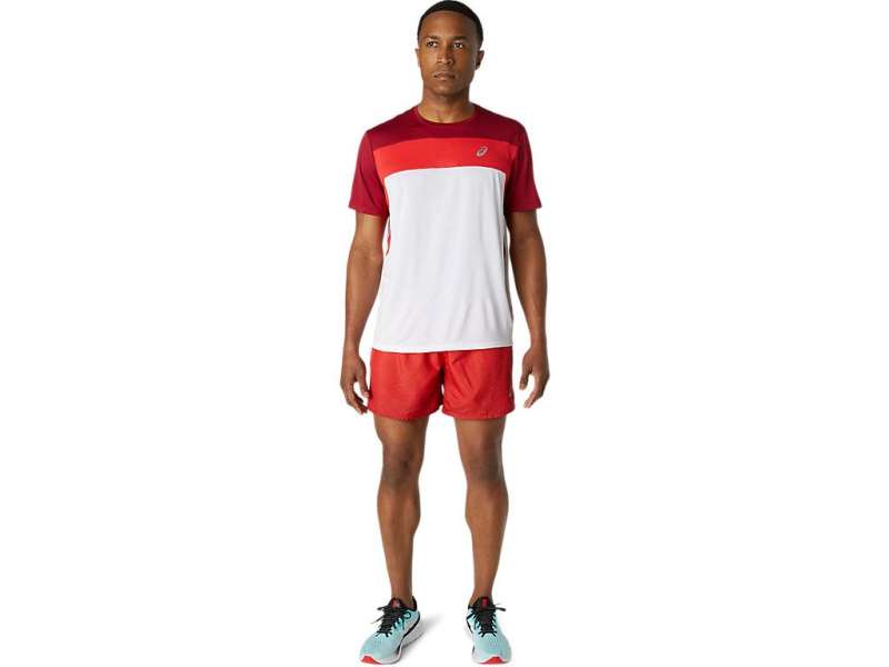 Asics Race κοντο Sleeve Brilliant White/Burgandy | UO4R5egMO