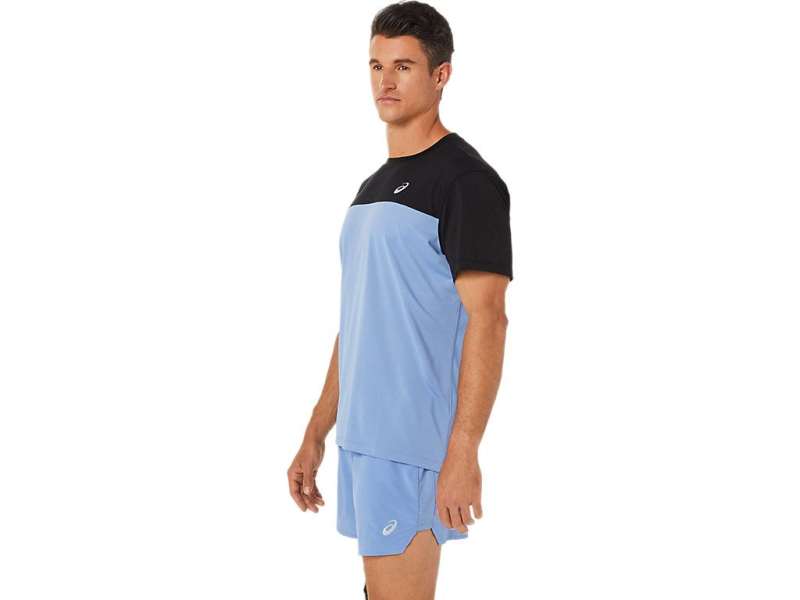 Asics Race κοντο Sleeve Performance Black/Blue Harmony | uarY9bKPb