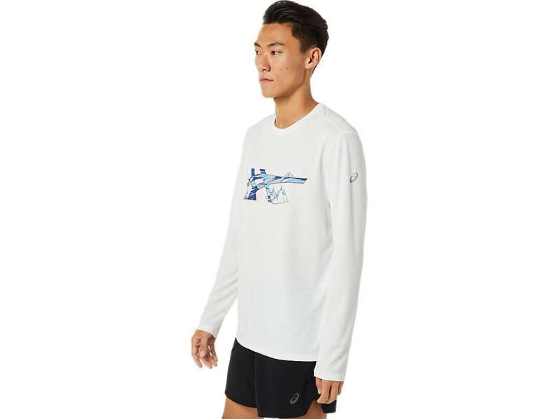 Asics Ready-set Ii Graphic Long Sleeve ασπρα | oHr5IuOst