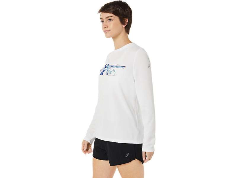 Asics Ready-set Ii Long Sleeve Graphic ασπρα | E7XNx2cdY