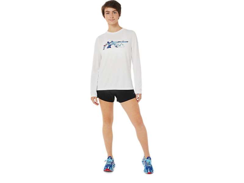 Asics Ready-set Ii Long Sleeve Graphic ασπρα | E7XNx2cdY