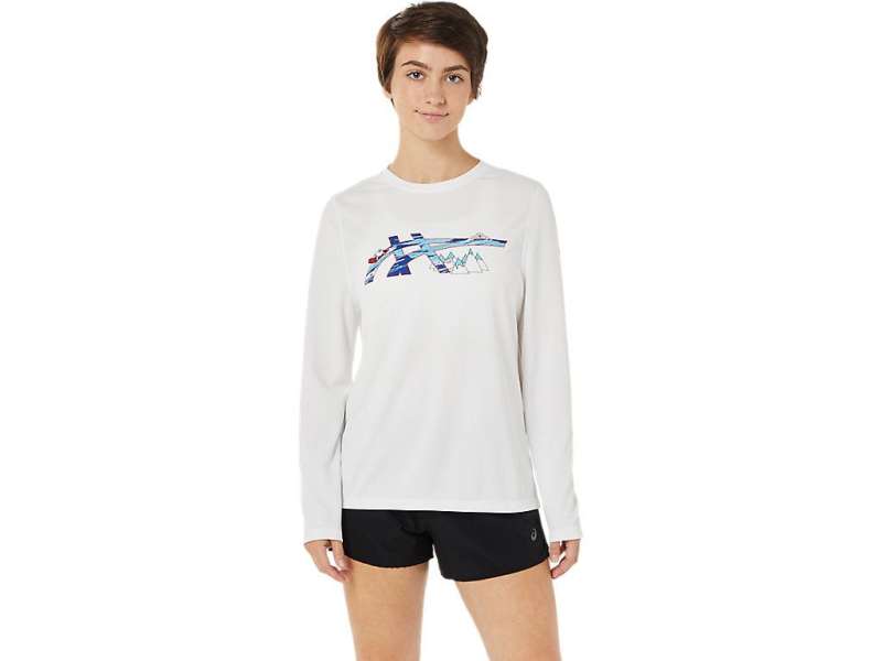 Asics Ready-set Ii Long Sleeve Graphic ασπρα | E7XNx2cdY