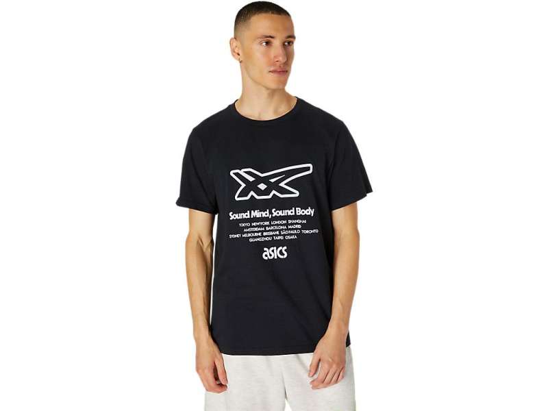 Asics Stripe Graphic κοντο Sleeve Tee μαυρα | 1LkxuUdQ9