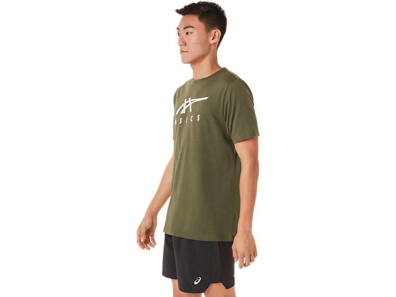 Asics Stripe κοντο Sleeve Tee Ελιά | Jwn92du0C