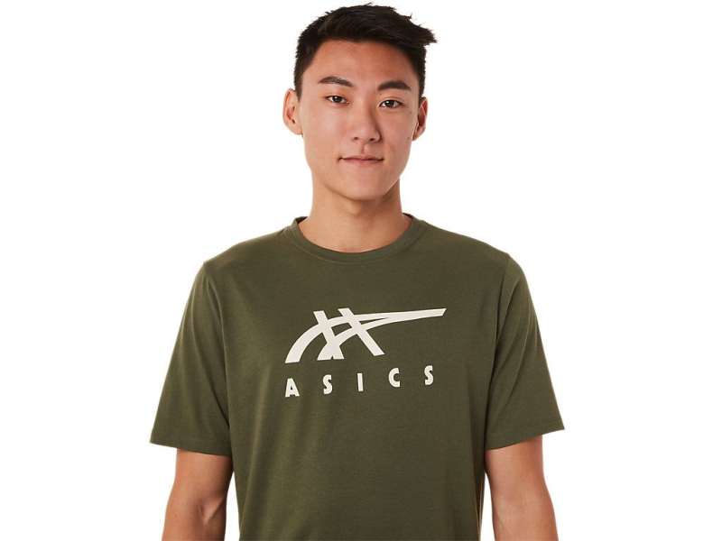 Asics Stripe κοντο Sleeve Tee Ελιά | Jwn92du0C