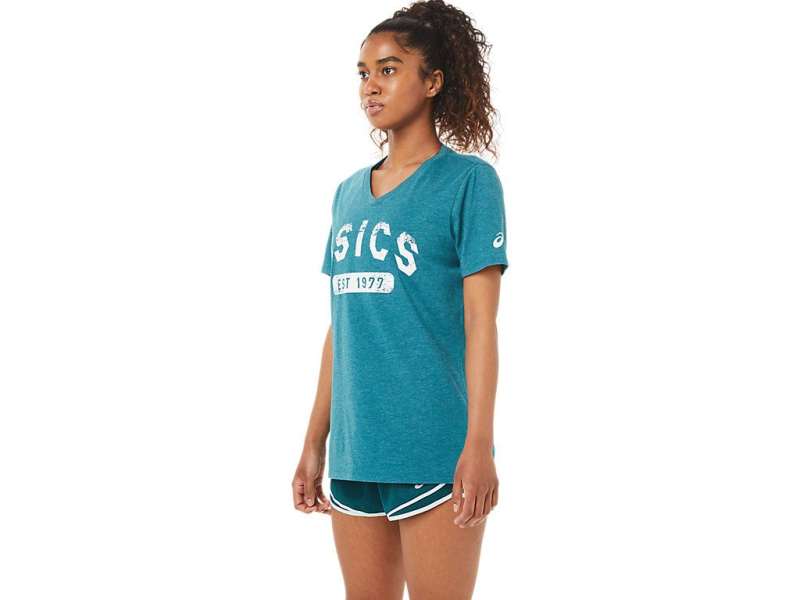 Asics κοντο Sleeve Est 1977 V-neck Tee Velvet Pine Heather | 8sx2im4vi