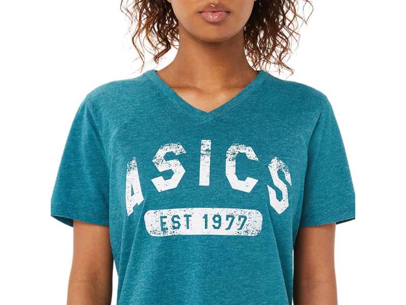 Asics κοντο Sleeve Est 1977 V-neck Tee Velvet Pine Heather | 8sx2im4vi