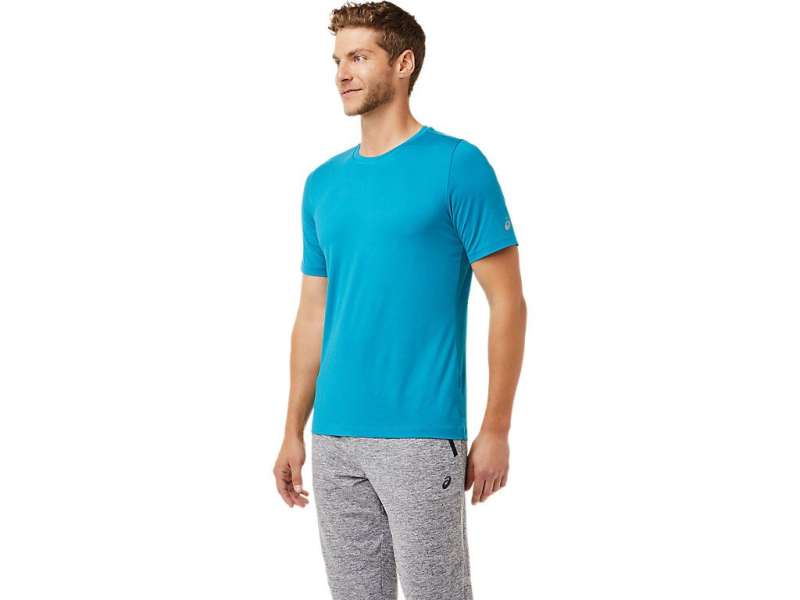 Asics κοντο Sleeve Heather Tech μπλε | Q8hJRjsaB