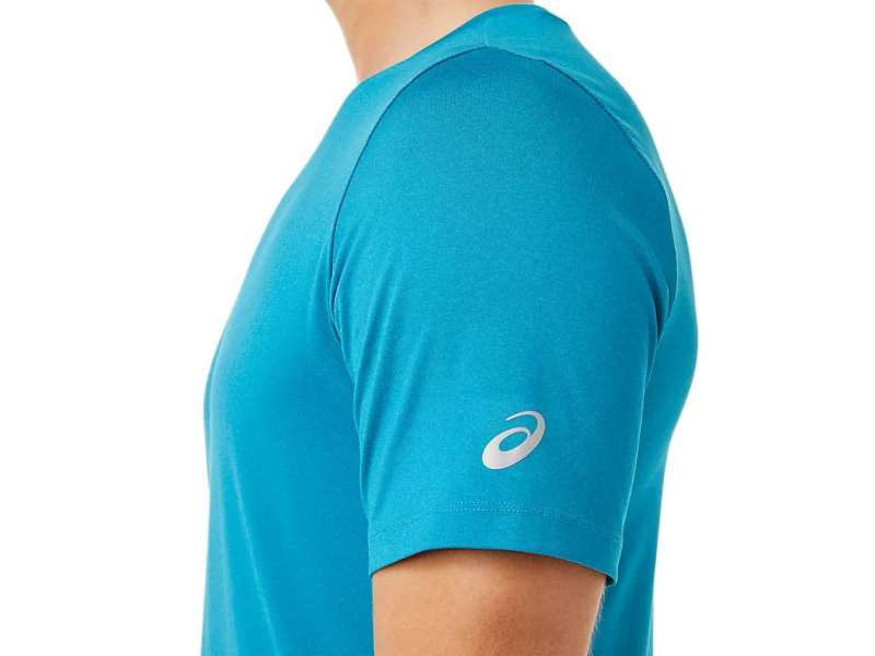 Asics κοντο Sleeve Heather Tech μπλε | Q8hJRjsaB