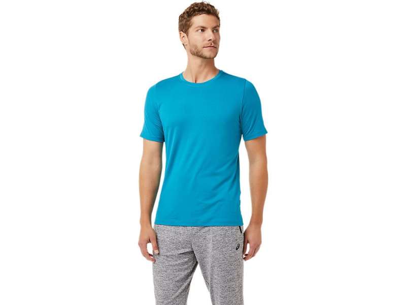 Asics κοντο Sleeve Heather Tech μπλε | Q8hJRjsaB